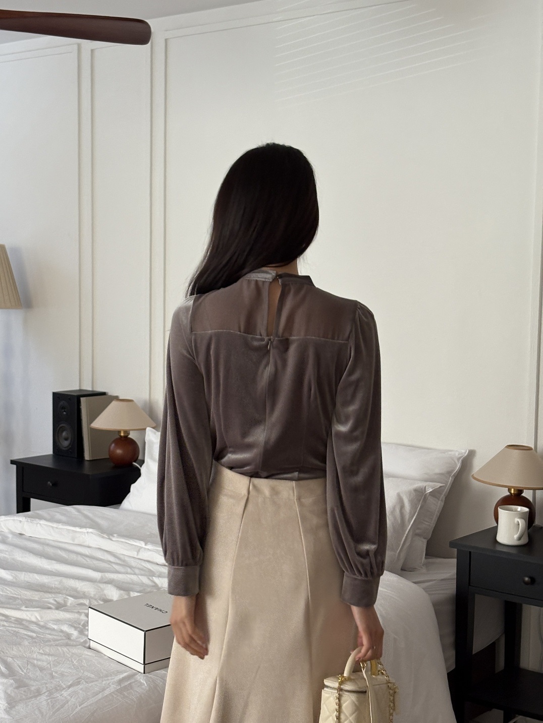 ベルベットシースルーコンビボウタイスリム長袖ギャザーブラウス | 詳細画像19