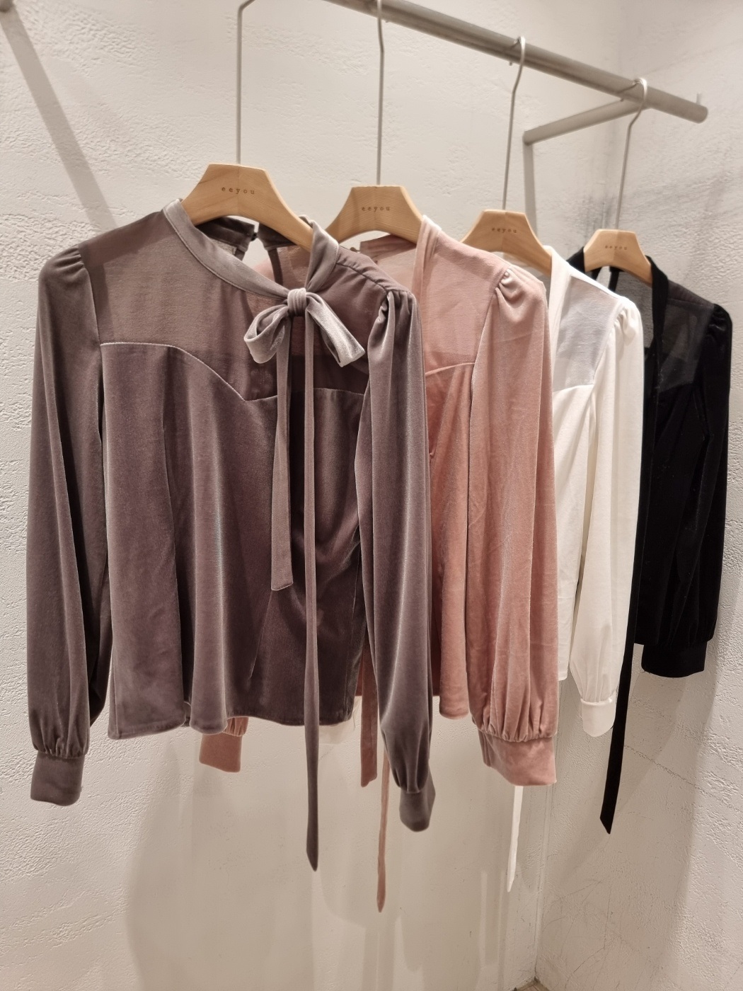 ベルベットシースルーコンビボウタイスリム長袖ギャザーブラウス | 詳細画像21