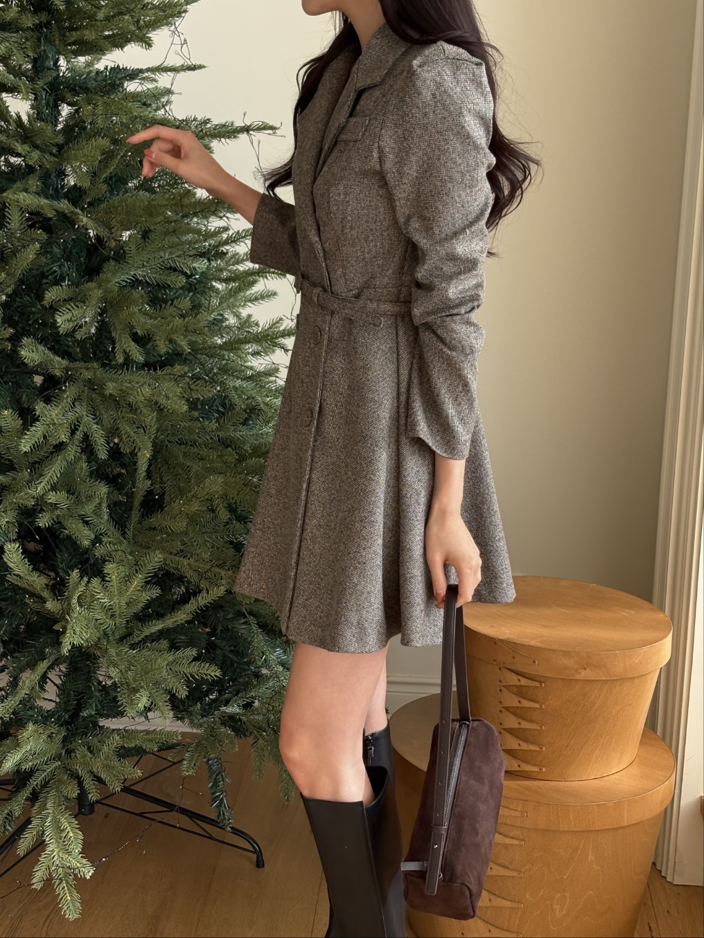 ボタンカラー長袖フレアミニワンピースベルト付 | 詳細画像2