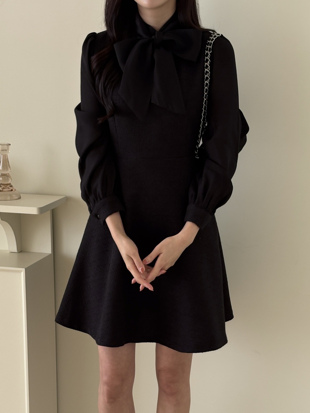 コンビスリム長袖ミニスカーフネックワンピース | 詳細画像4