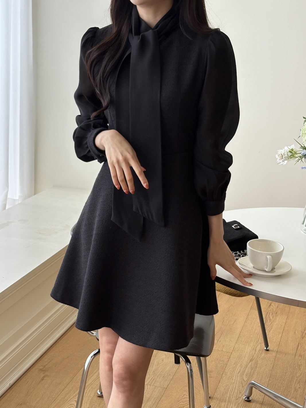 コンビスリム長袖ミニスカーフネックワンピース | 詳細画像9