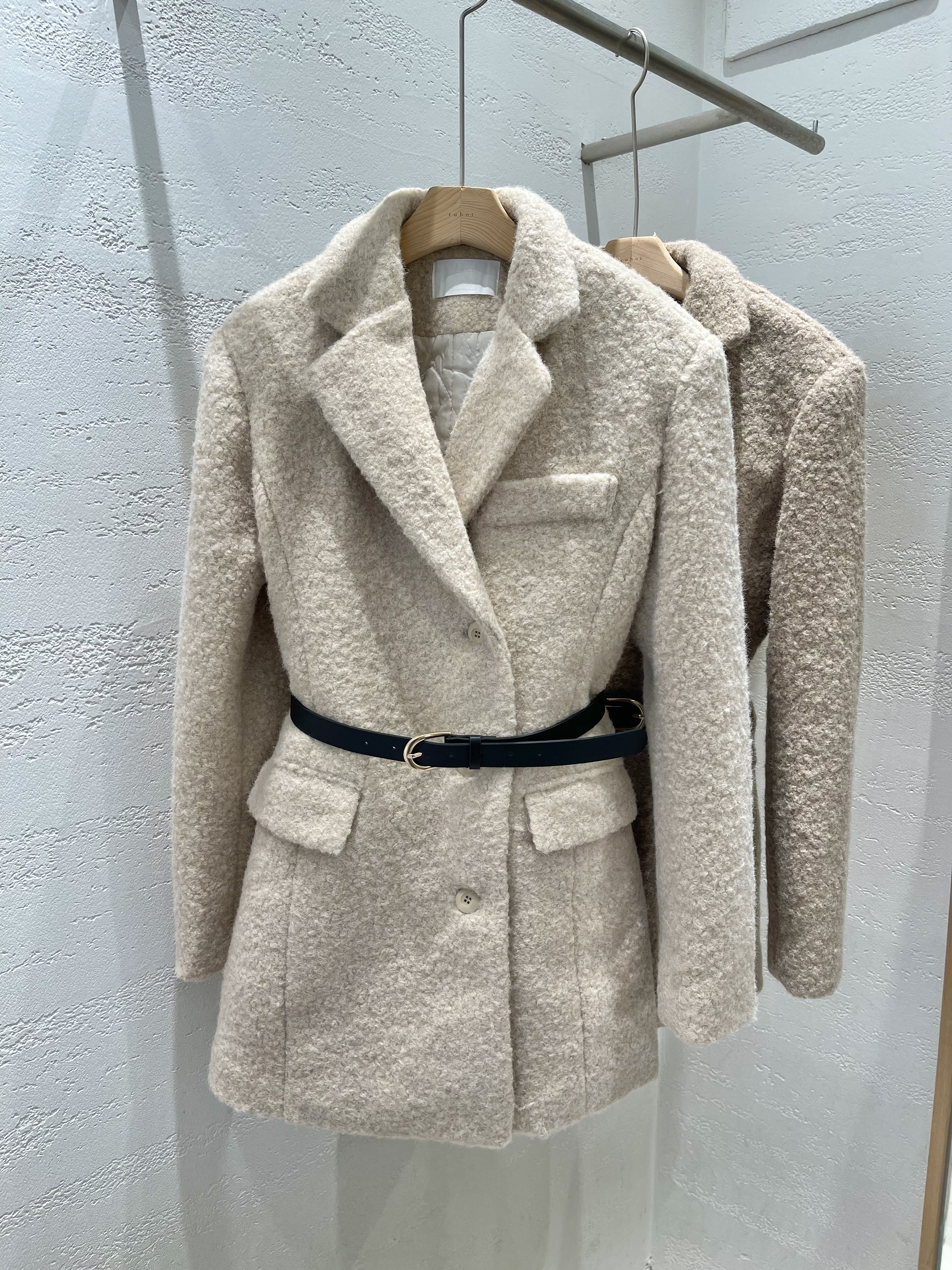 ブークレボタンカラーポケット長袖ハーフコートベルト付 | 詳細画像22