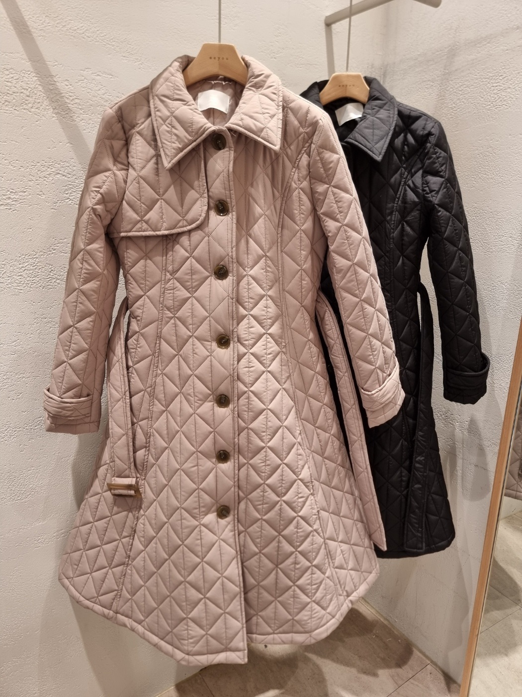 キルティングボタンカラーロング長袖フレアコートダウンジャケットベルト付 | 詳細画像22