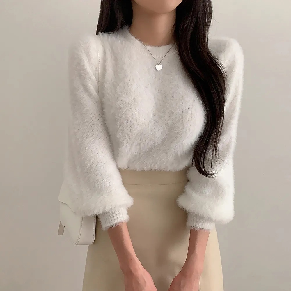 アンゴラ混ラウンドネックベーシック長袖ニット | 詳細画像2