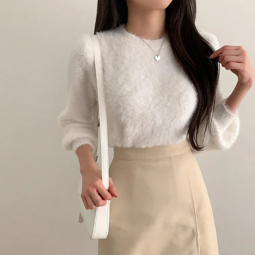 アンゴラ混ラウンドネックベーシック長袖ニット | 詳細画像3