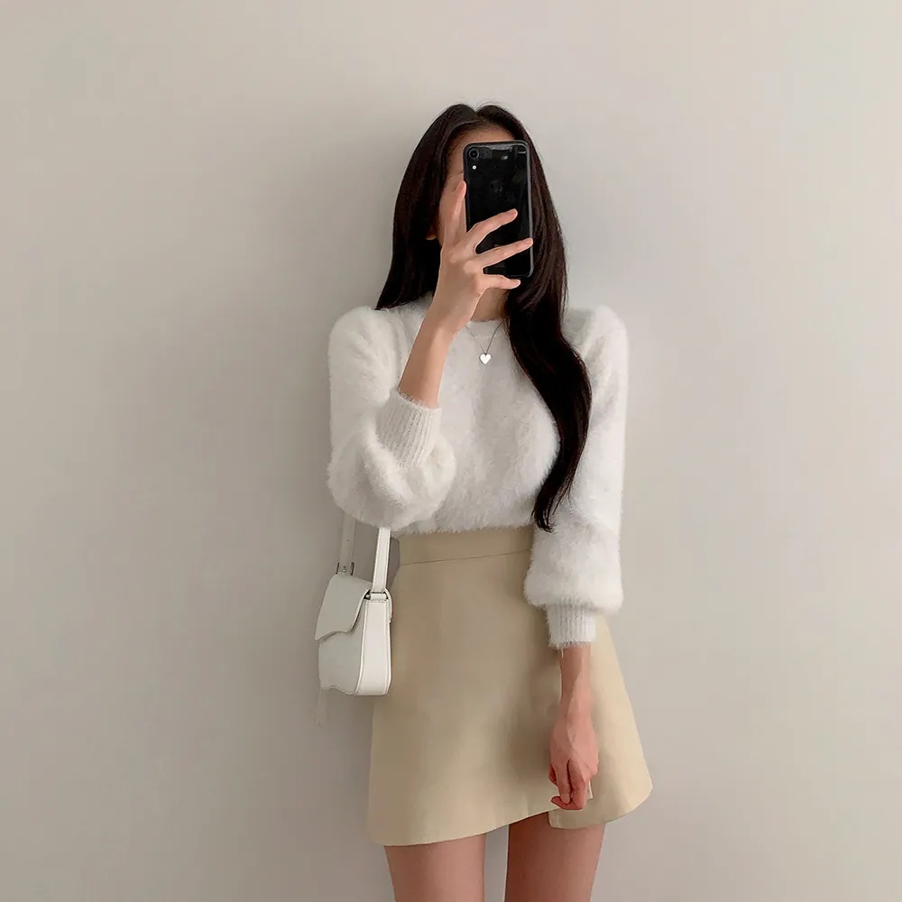 アンゴラ混ラウンドネックベーシック長袖ニット | 詳細画像5