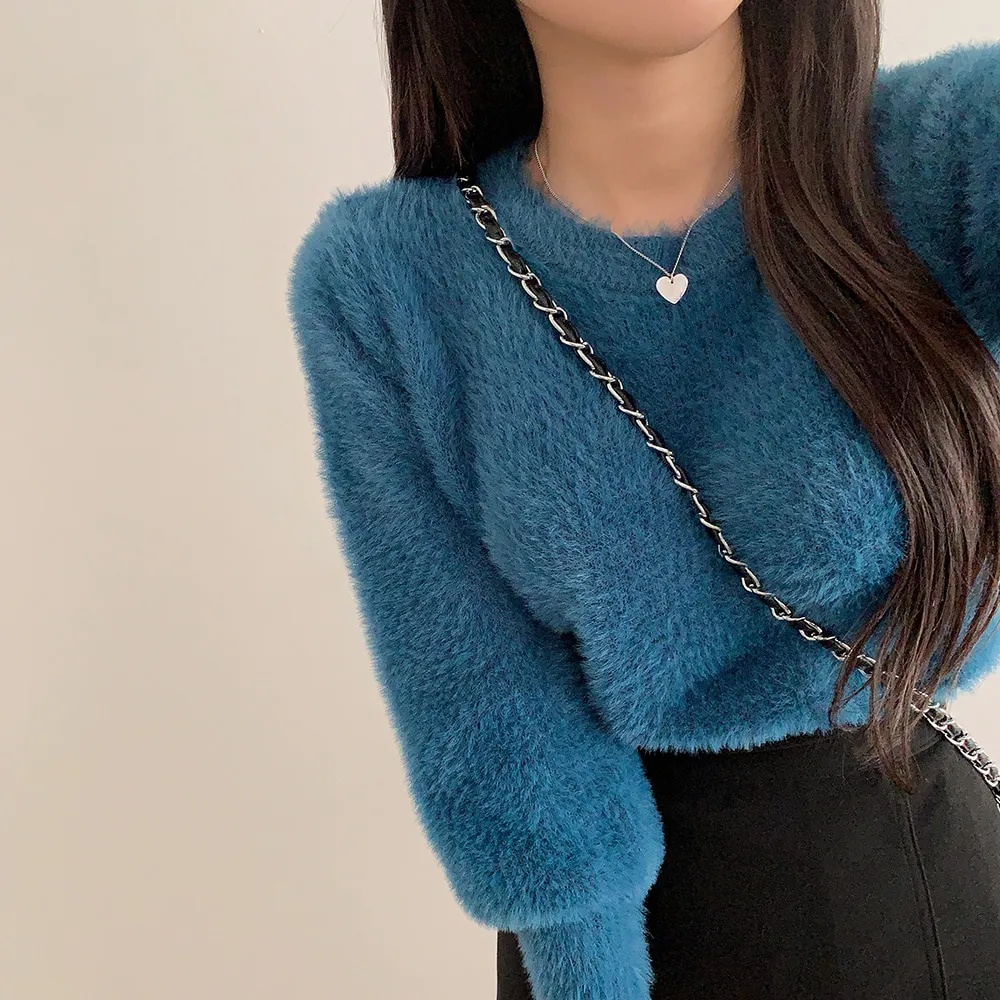 アンゴラ混ラウンドネックベーシック長袖ニット | 詳細画像9