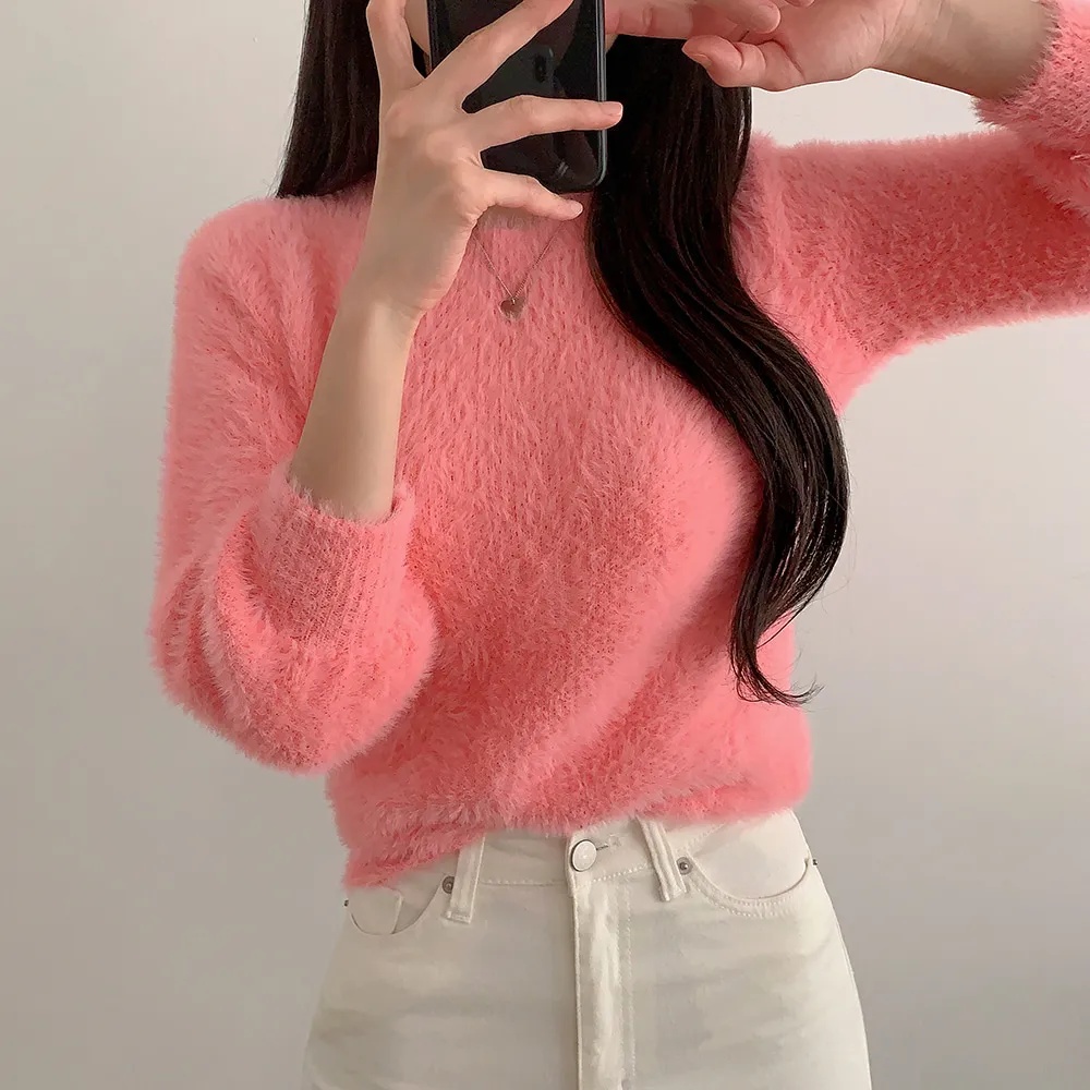 アンゴラ混ラウンドネックベーシック長袖ニット | 詳細画像11