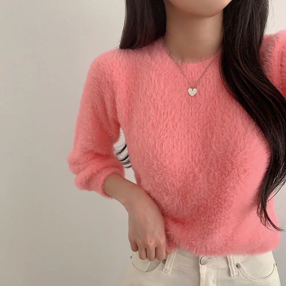 アンゴラ混ラウンドネックベーシック長袖ニット | 詳細画像12