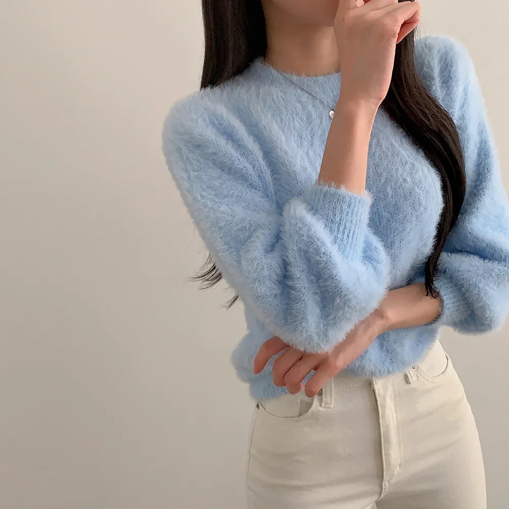 アンゴラ混ラウンドネックベーシック長袖ニット | 詳細画像13