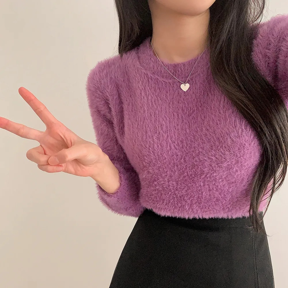 アンゴラ混ラウンドネックベーシック長袖ニット | 詳細画像15