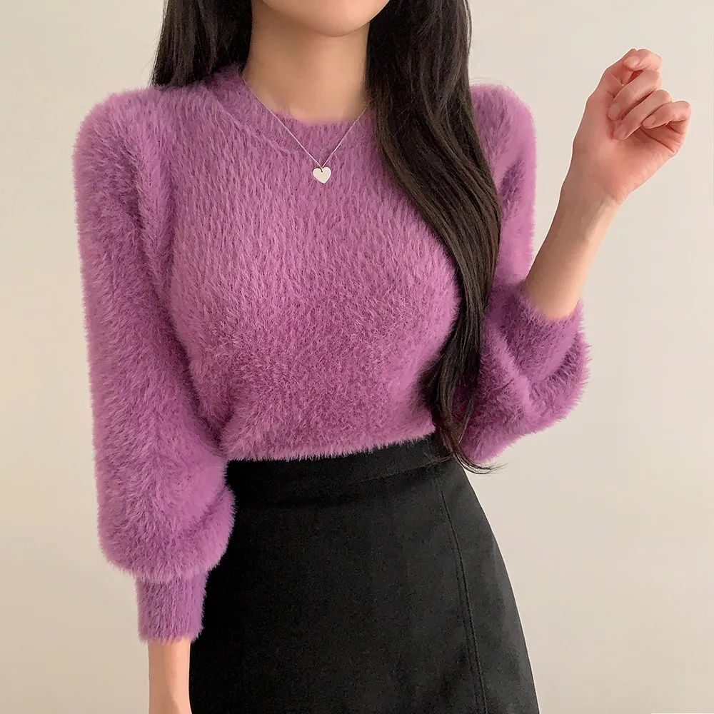 アンゴラ混ラウンドネックベーシック長袖ニット | 詳細画像18