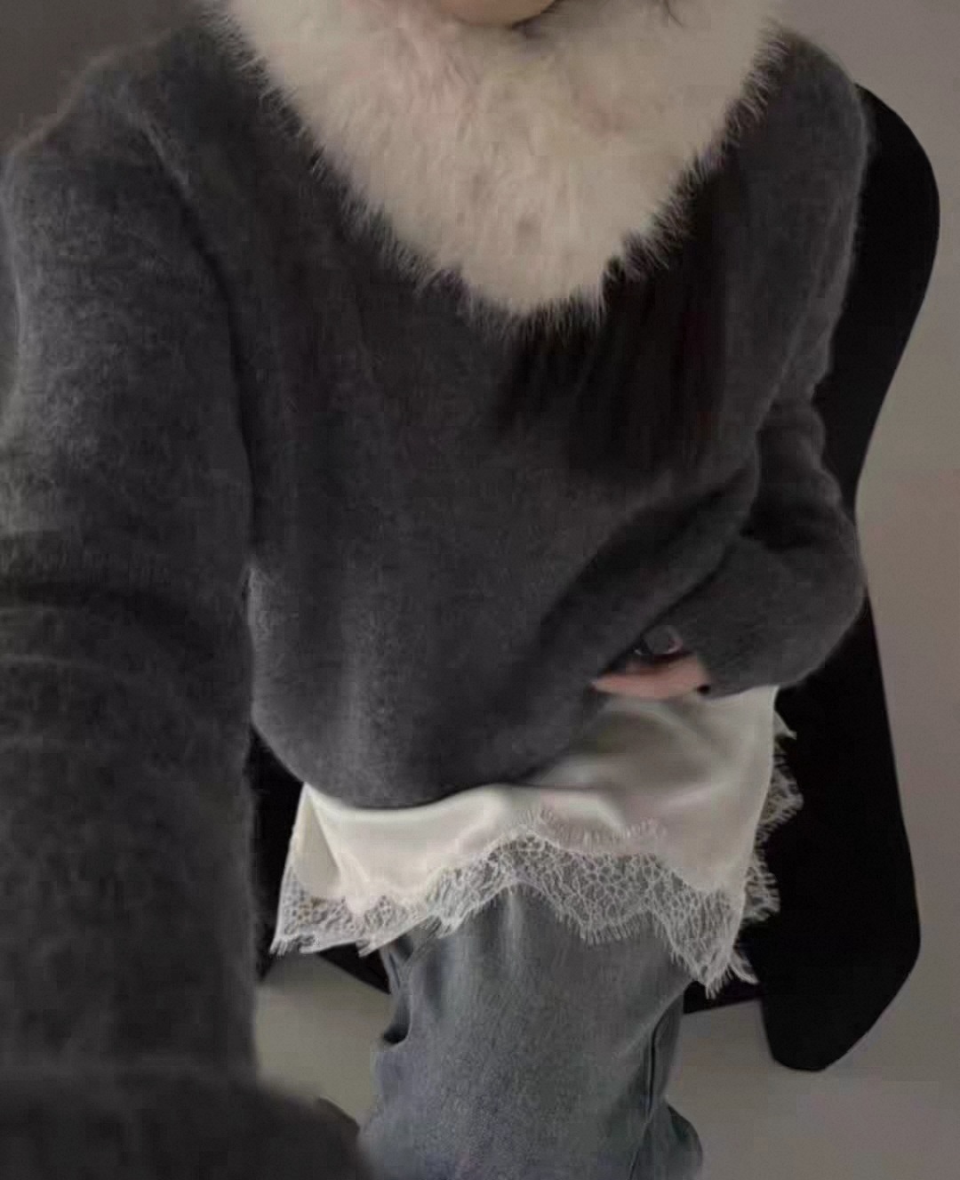 エコファーラウンドネックベーシック長袖ニットファーセット | 詳細画像5