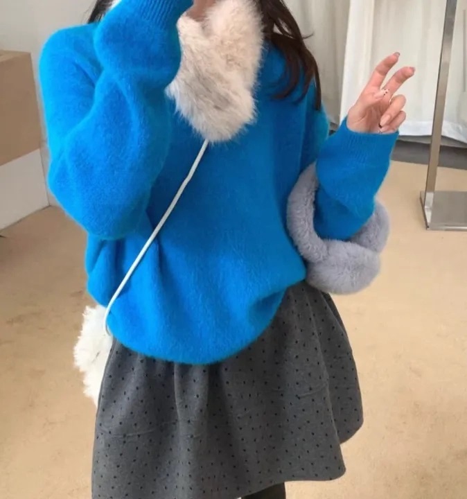 エコファーラウンドネックベーシック長袖ニットファーセット | 詳細画像3