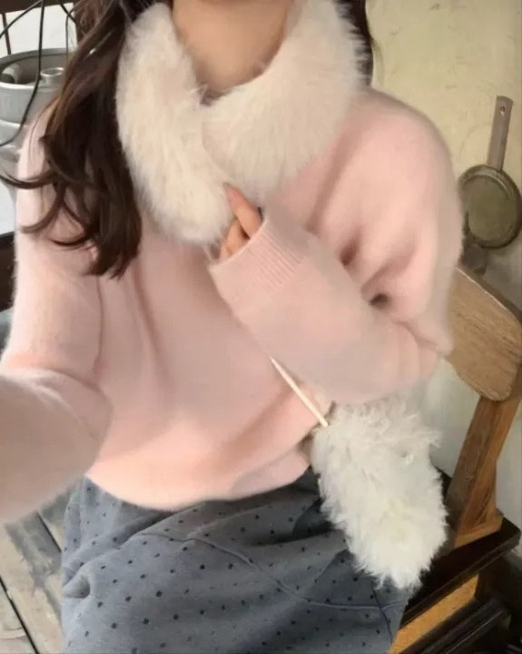 エコファーラウンドネックベーシック長袖ニットファーセット | 詳細画像11