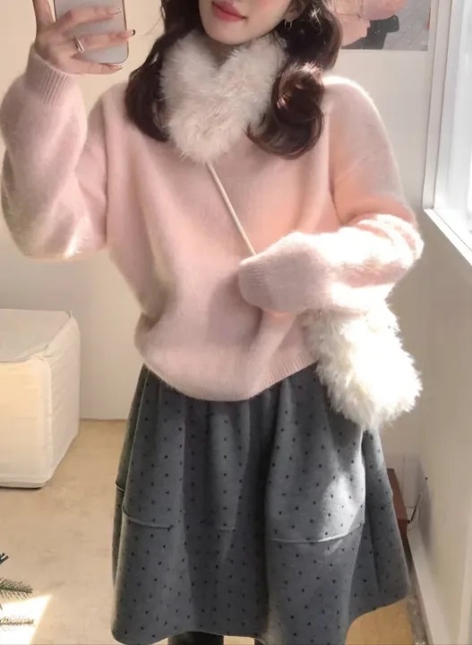 エコファーラウンドネックベーシック長袖ニットファーセット | 詳細画像12