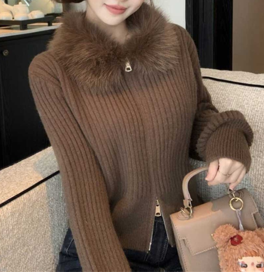 ニットコンビエコファーダブルジップスリムレイヤード風長袖カーディガン | 詳細画像8