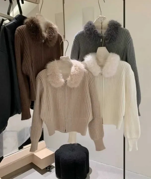 ニットコンビエコファーダブルジップスリムレイヤード風長袖カーディガン | 詳細画像9