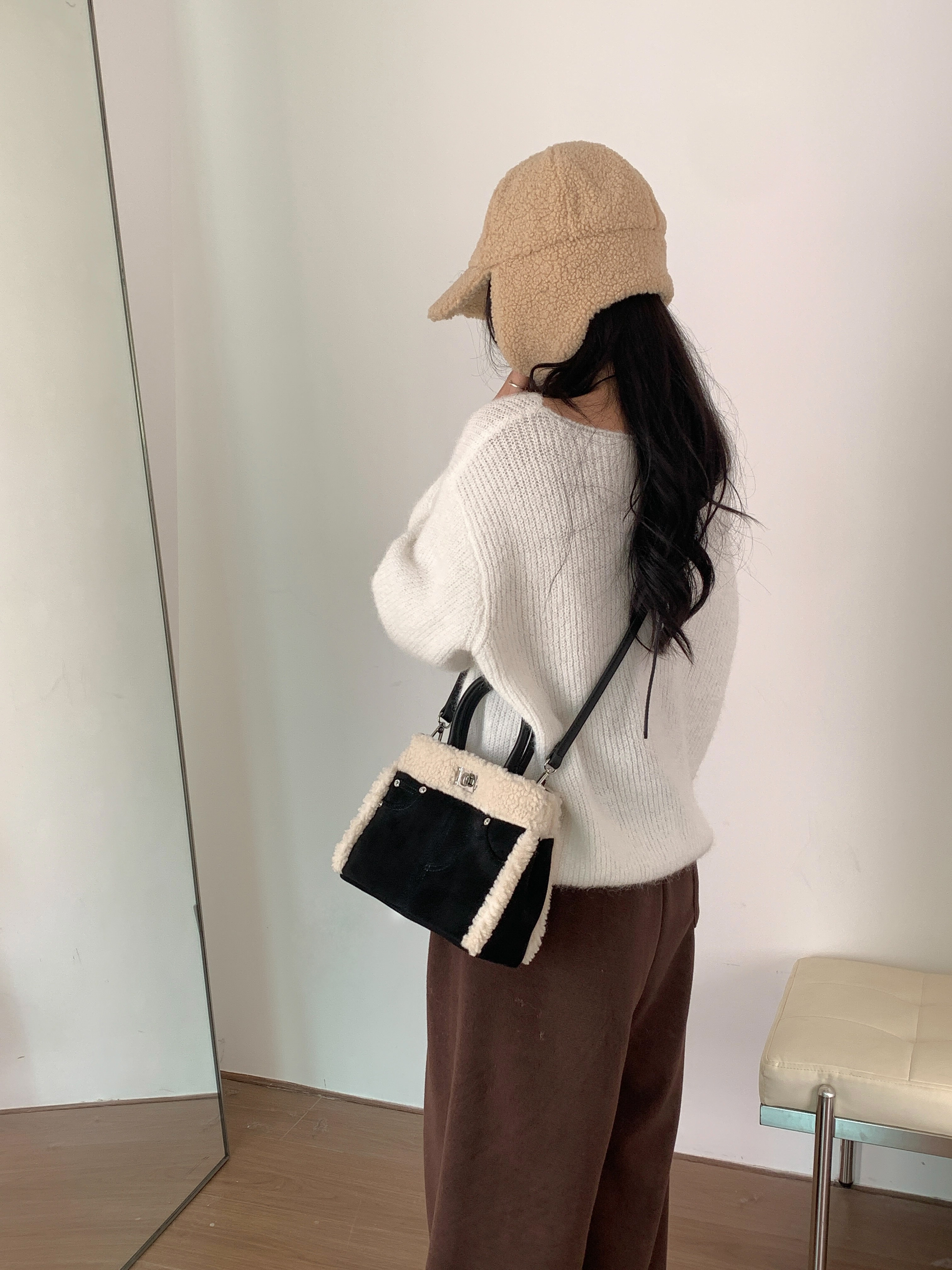 ボアレザー調コンビショルダーバッグトートバッグ2WAYストラップ付 | 詳細画像5