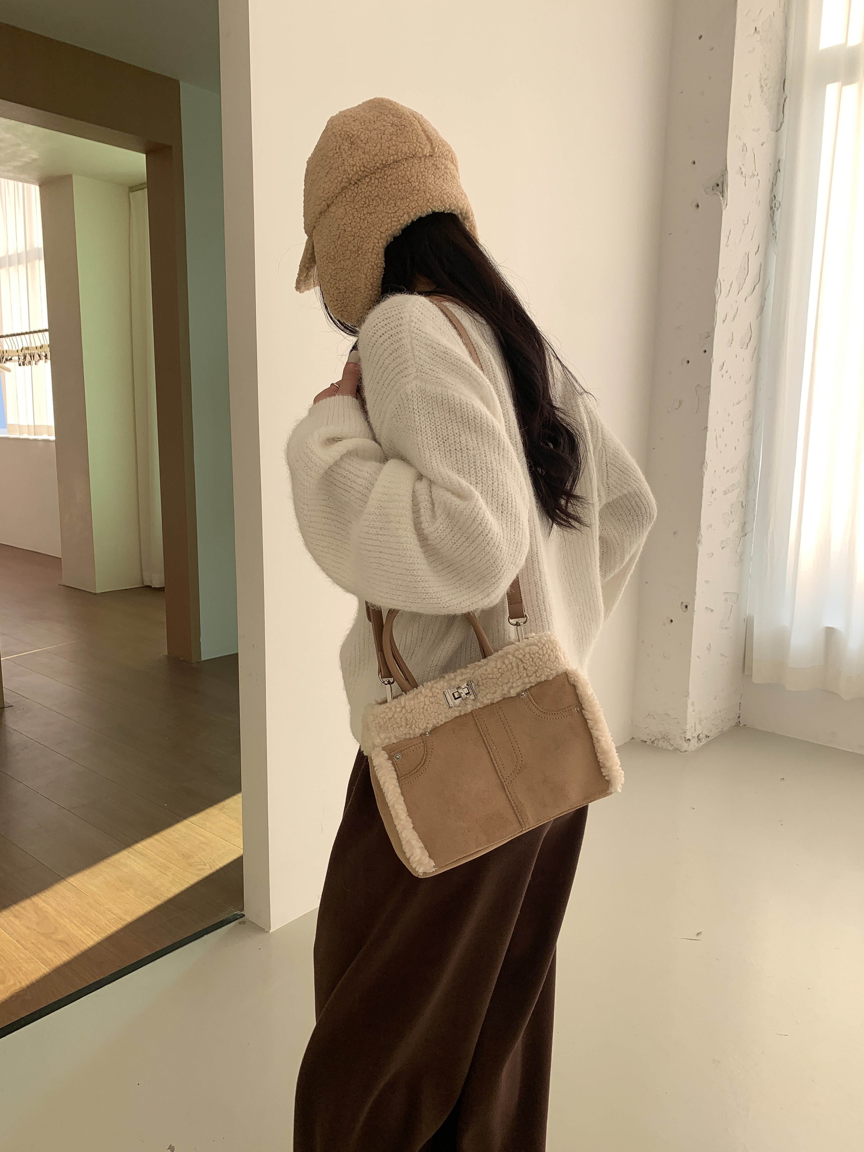 ボアレザー調コンビショルダーバッグトートバッグ2WAYストラップ付 | 詳細画像6