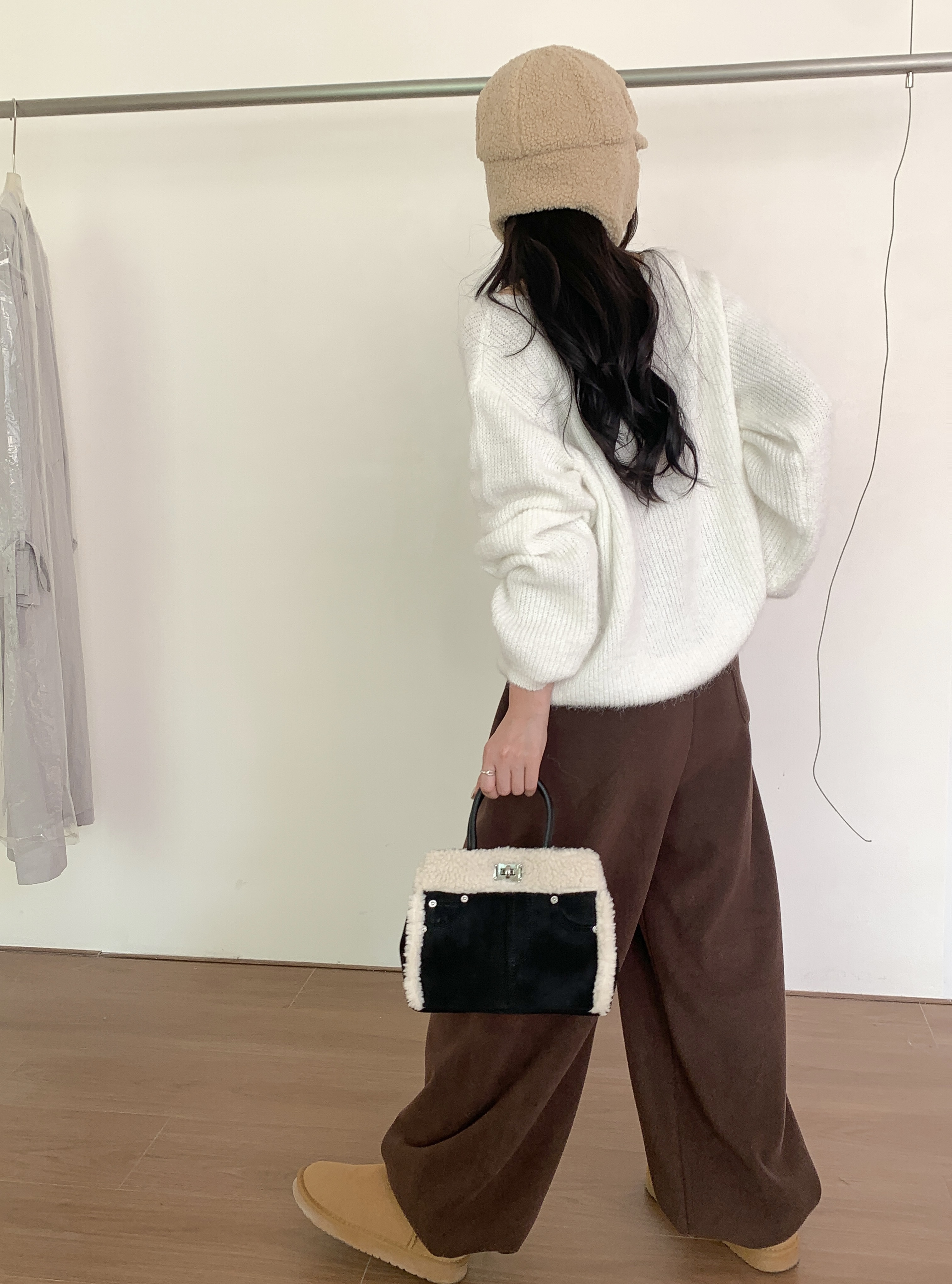 ボアレザー調コンビショルダーバッグトートバッグ2WAYストラップ付 | 詳細画像7