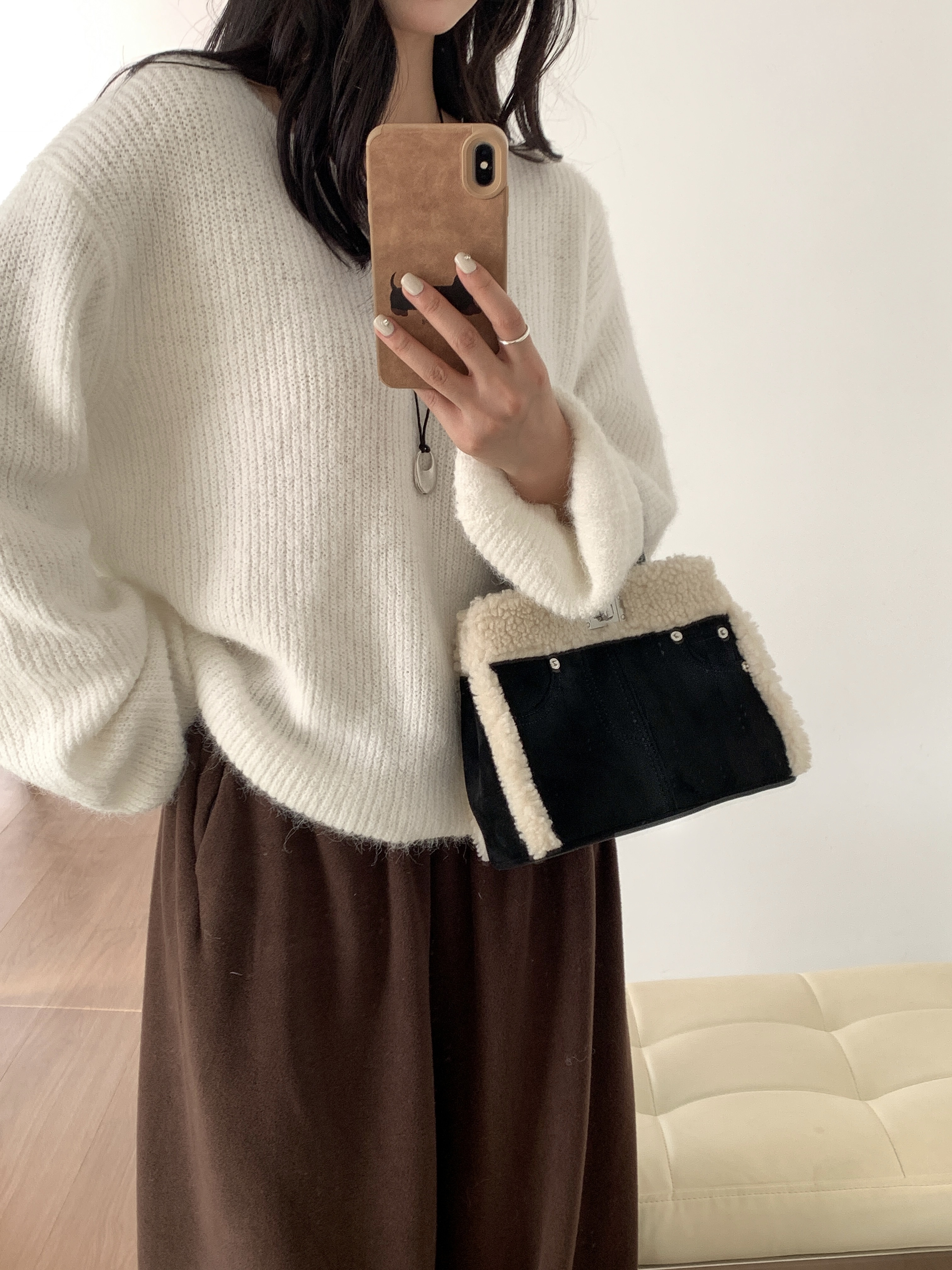 ボアレザー調コンビショルダーバッグトートバッグ2WAYストラップ付 | 詳細画像8