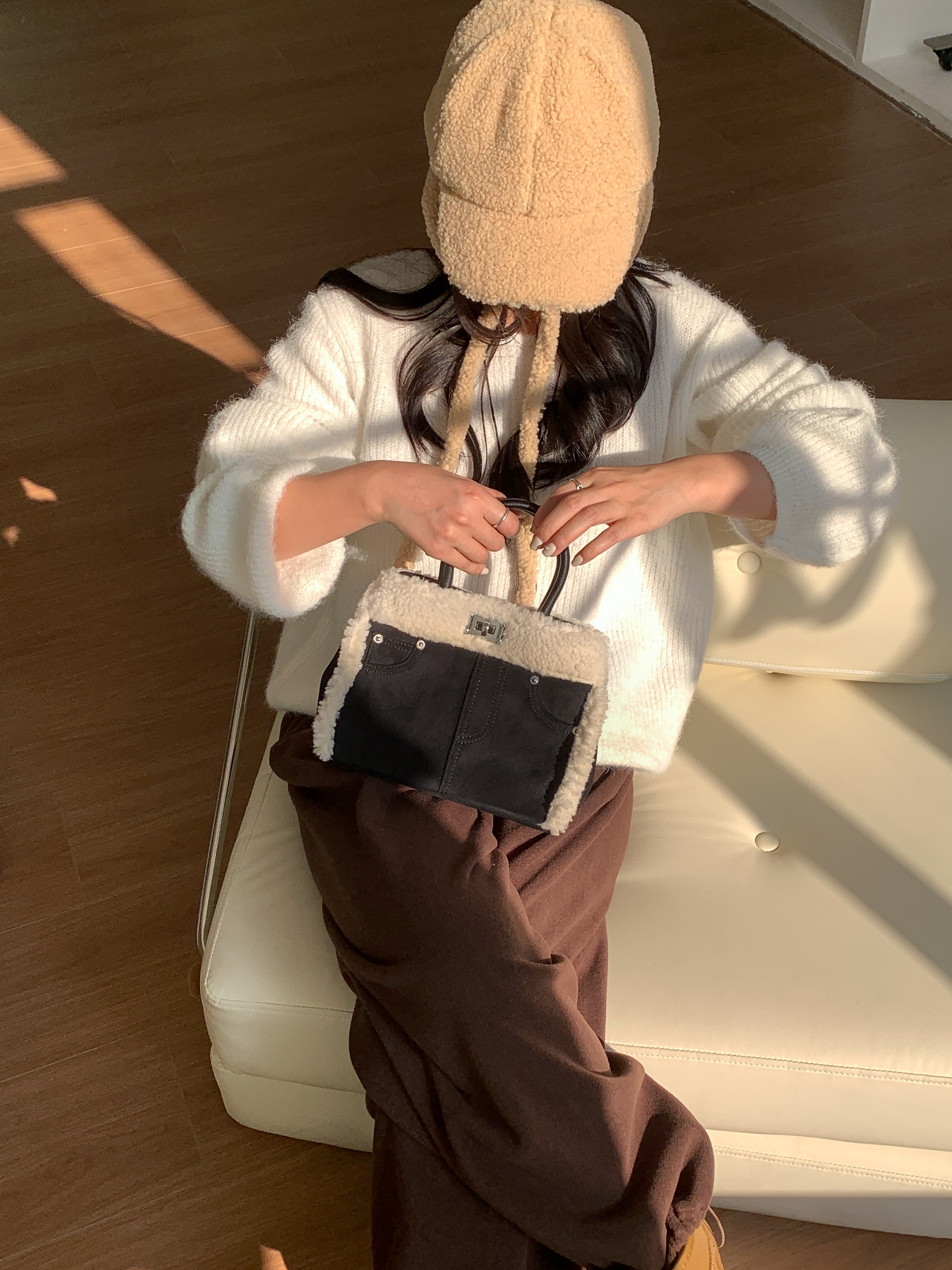 ボアレザー調コンビショルダーバッグトートバッグ2WAYストラップ付 | 詳細画像10