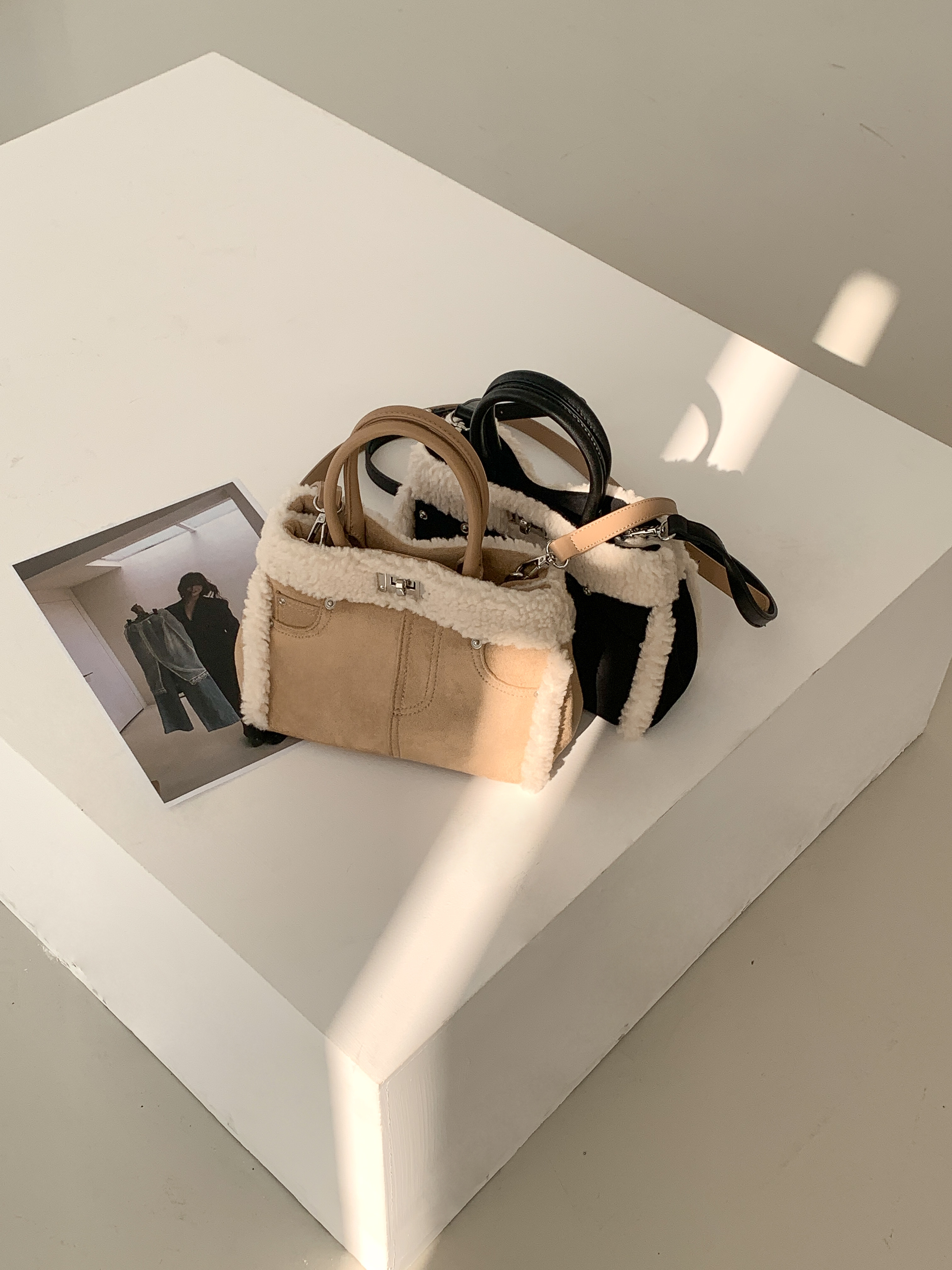 ボアレザー調コンビショルダーバッグトートバッグ2WAYストラップ付 | 詳細画像14