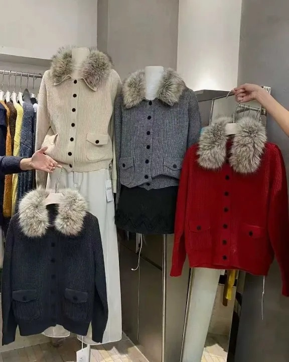 ニットコンビウール混エコファーボタンスリムレイヤード風長袖カーディガン | 詳細画像7