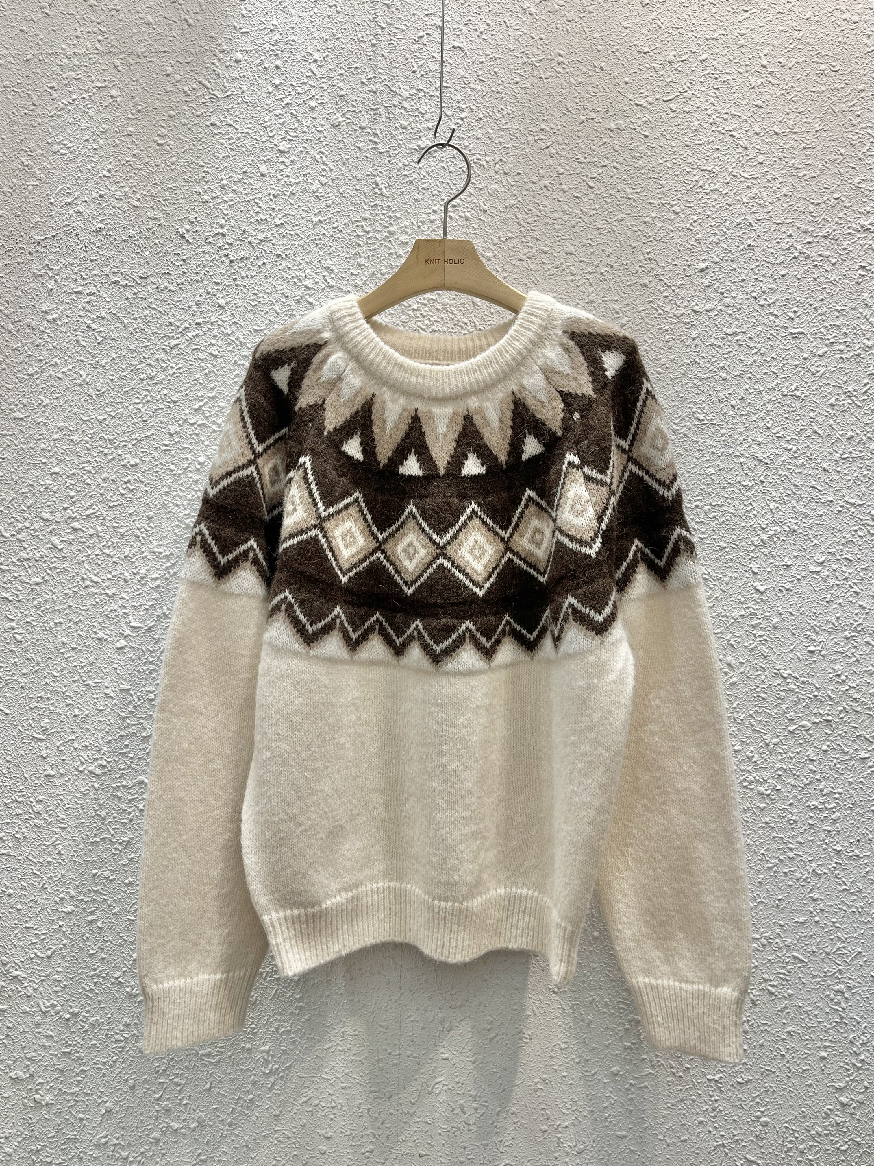 ウール混アルパカ混紡ラウンドネックベーシック長袖ノルディックニット | 詳細画像12