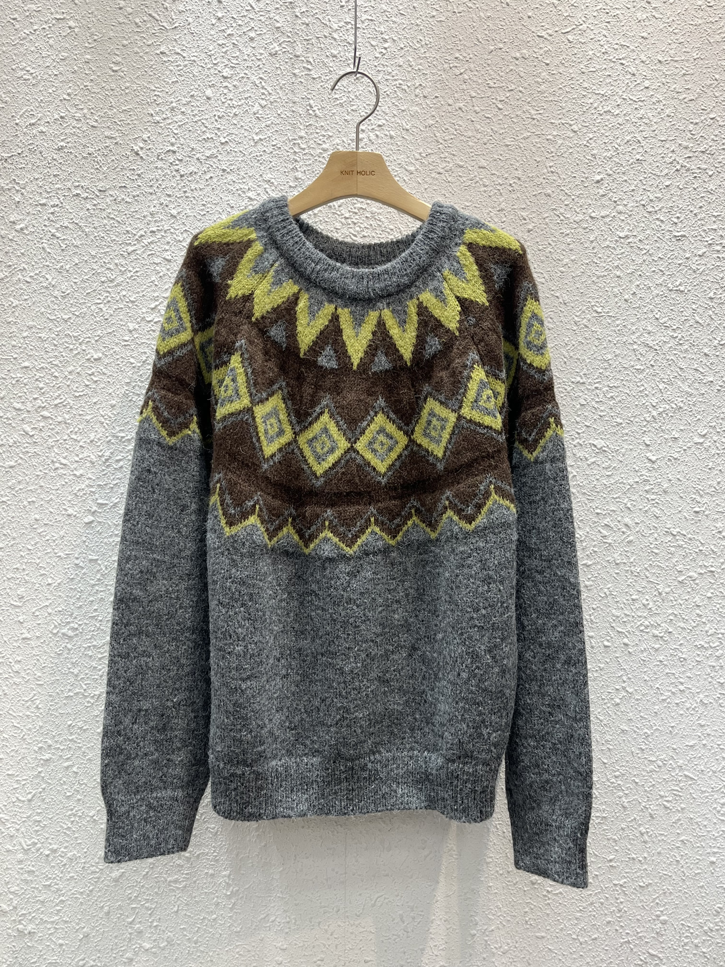 ウール混アルパカ混紡ラウンドネックベーシック長袖ノルディックニット | 詳細画像10