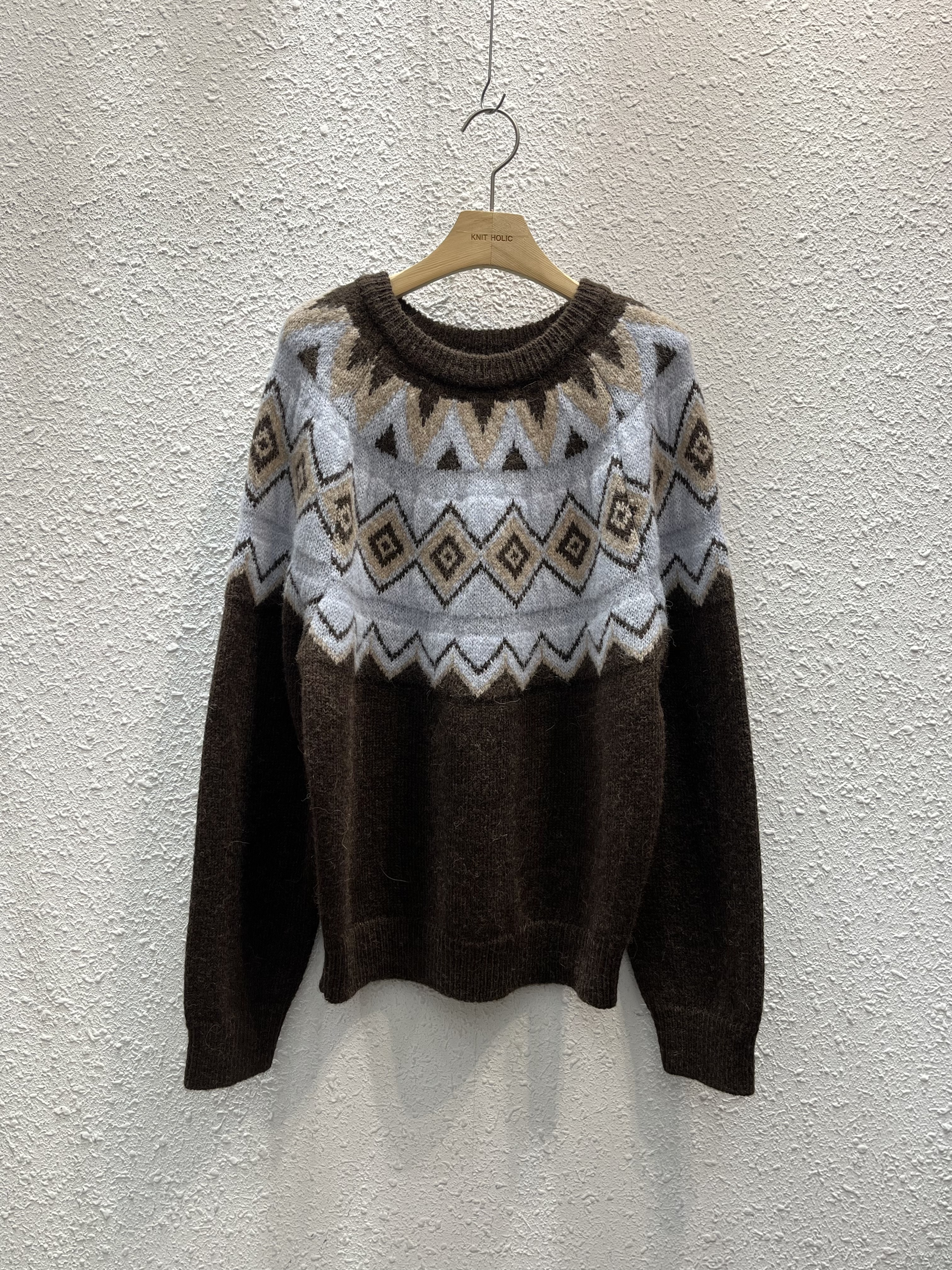 ウール混アルパカ混紡ラウンドネックベーシック長袖ノルディックニット | 詳細画像9