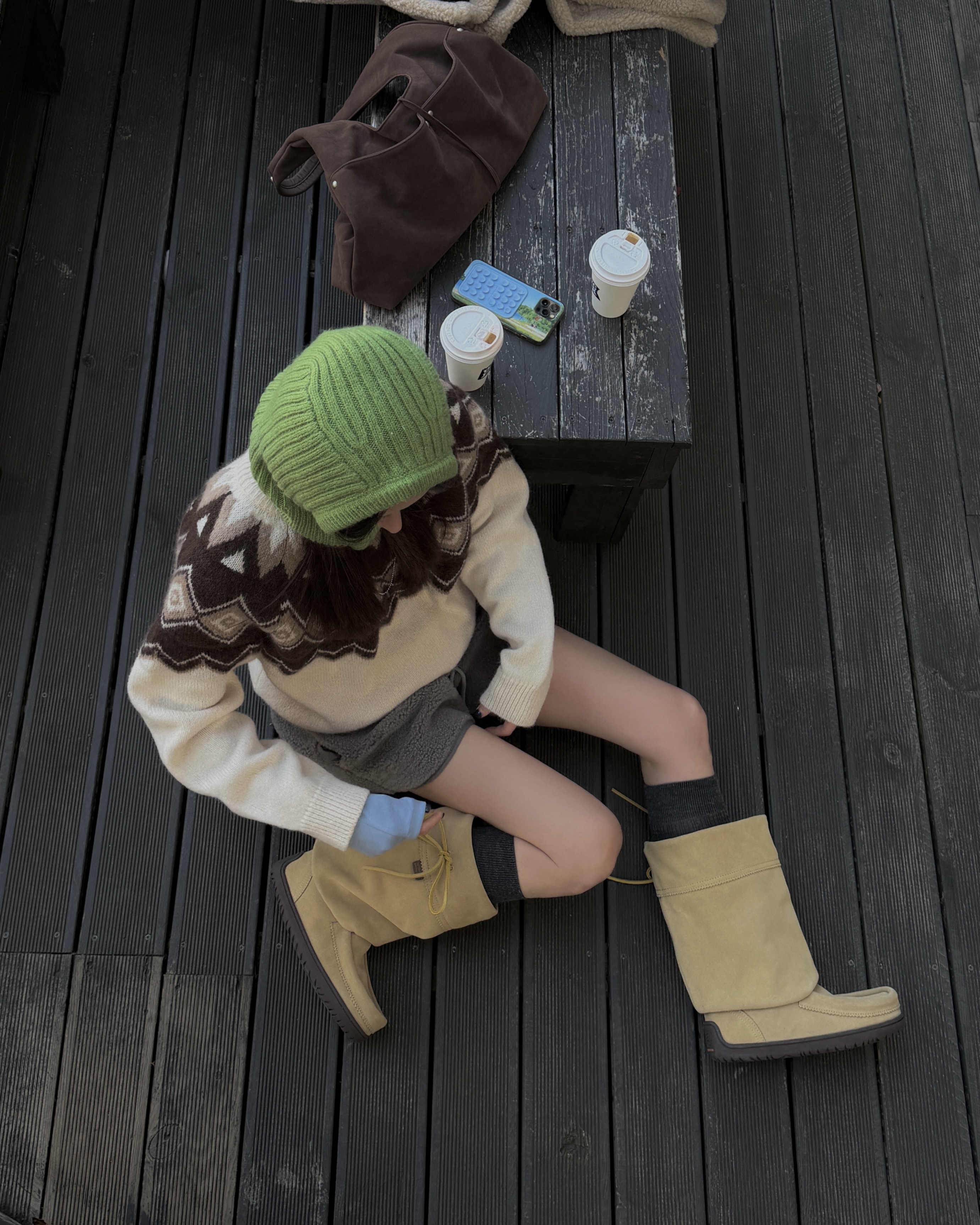 ウール混アルパカ混紡ラウンドネックベーシック長袖ノルディックニット | 詳細画像7