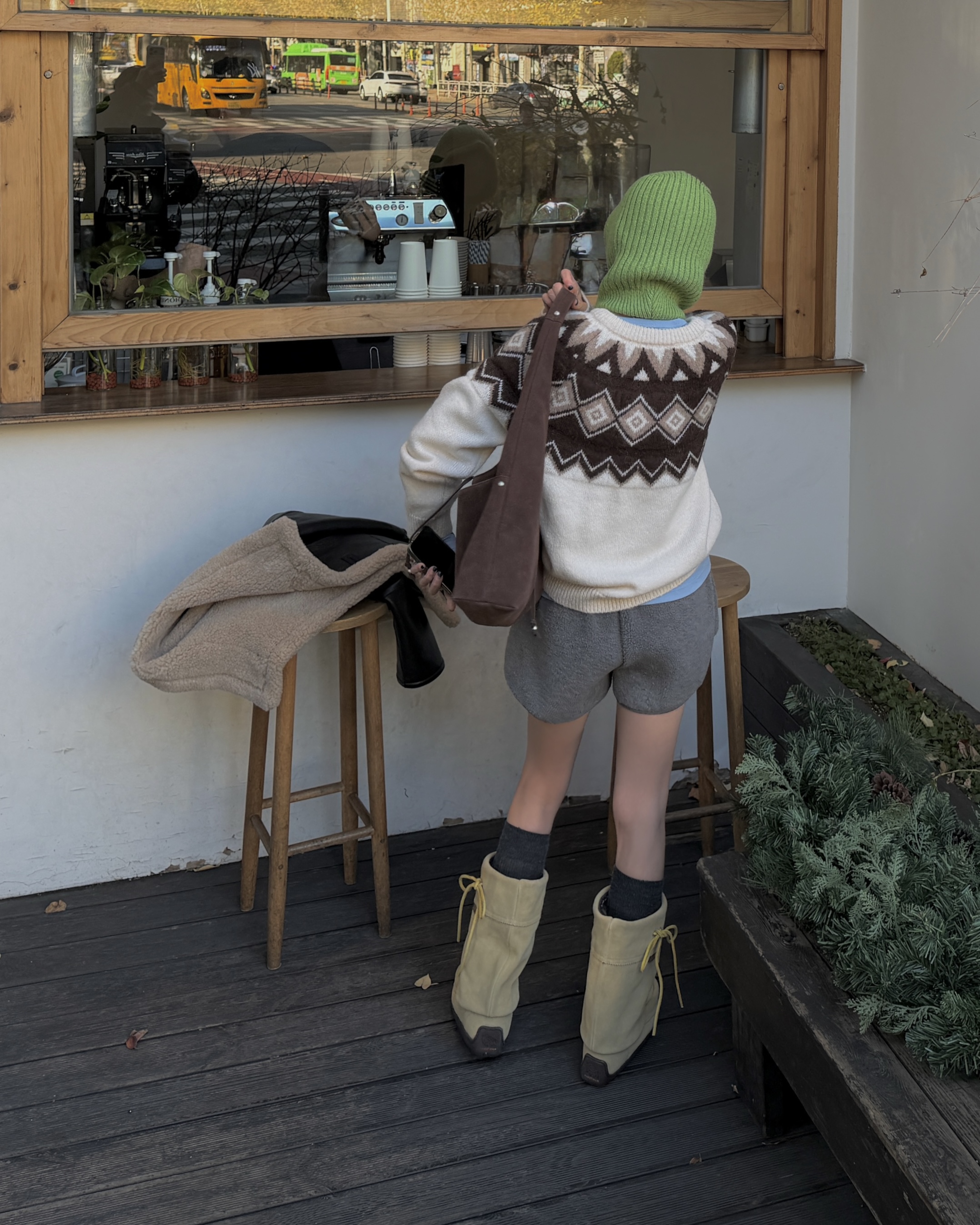 ウール混アルパカ混紡ラウンドネックベーシック長袖ノルディックニット | 詳細画像4