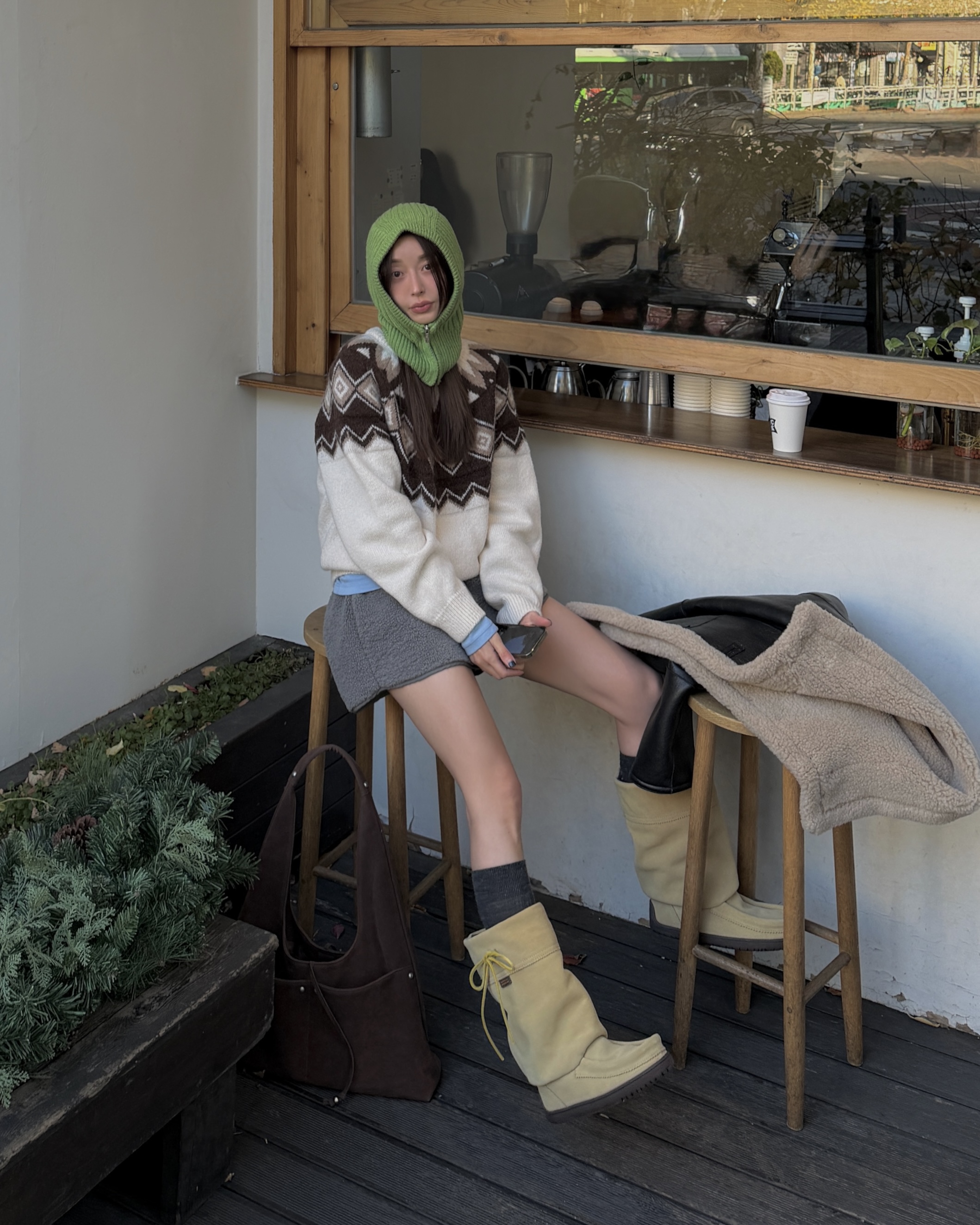 ウール混アルパカ混紡ラウンドネックベーシック長袖ノルディックニット | 詳細画像3