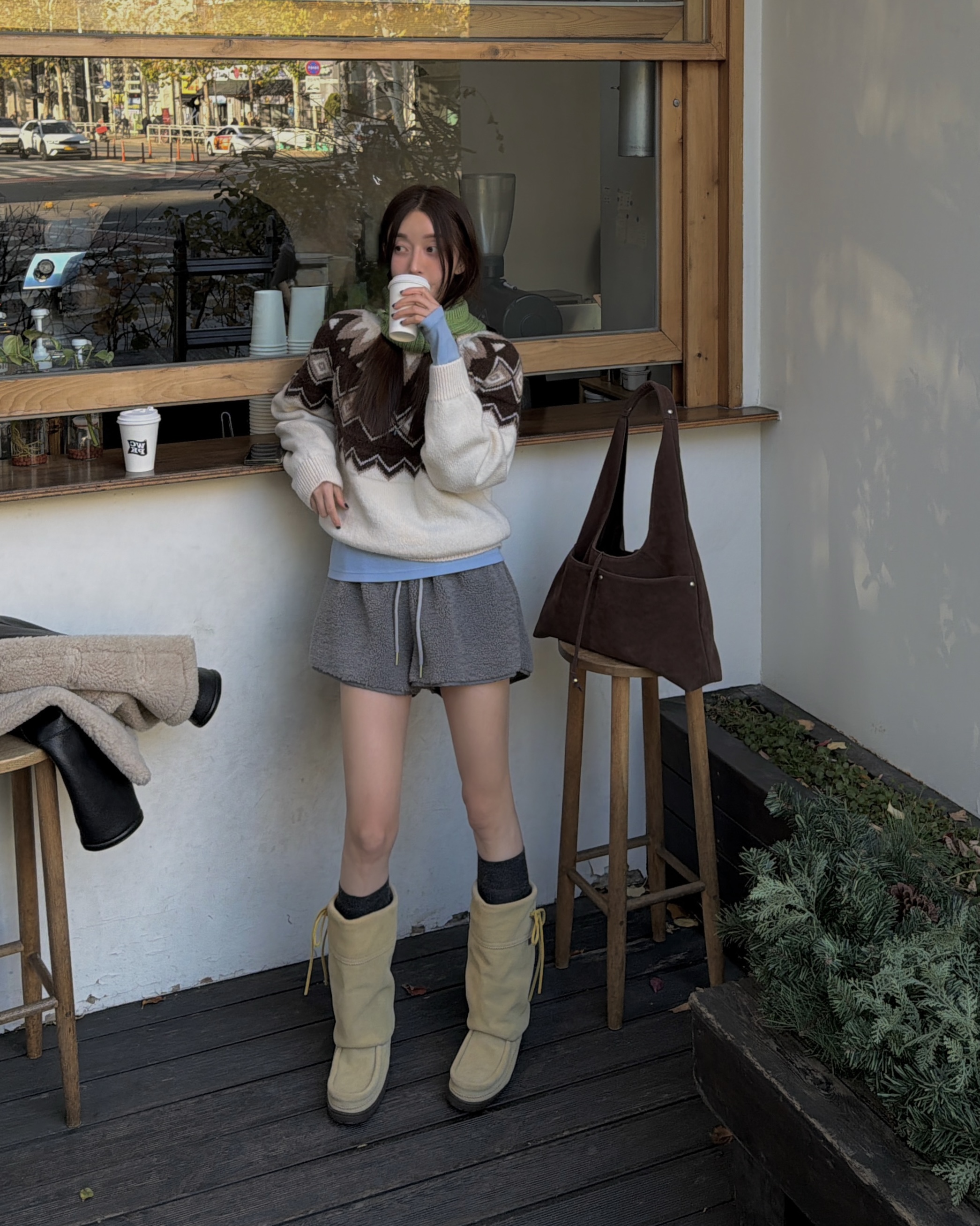 ウール混アルパカ混紡ラウンドネックベーシック長袖ノルディックニット | 詳細画像2