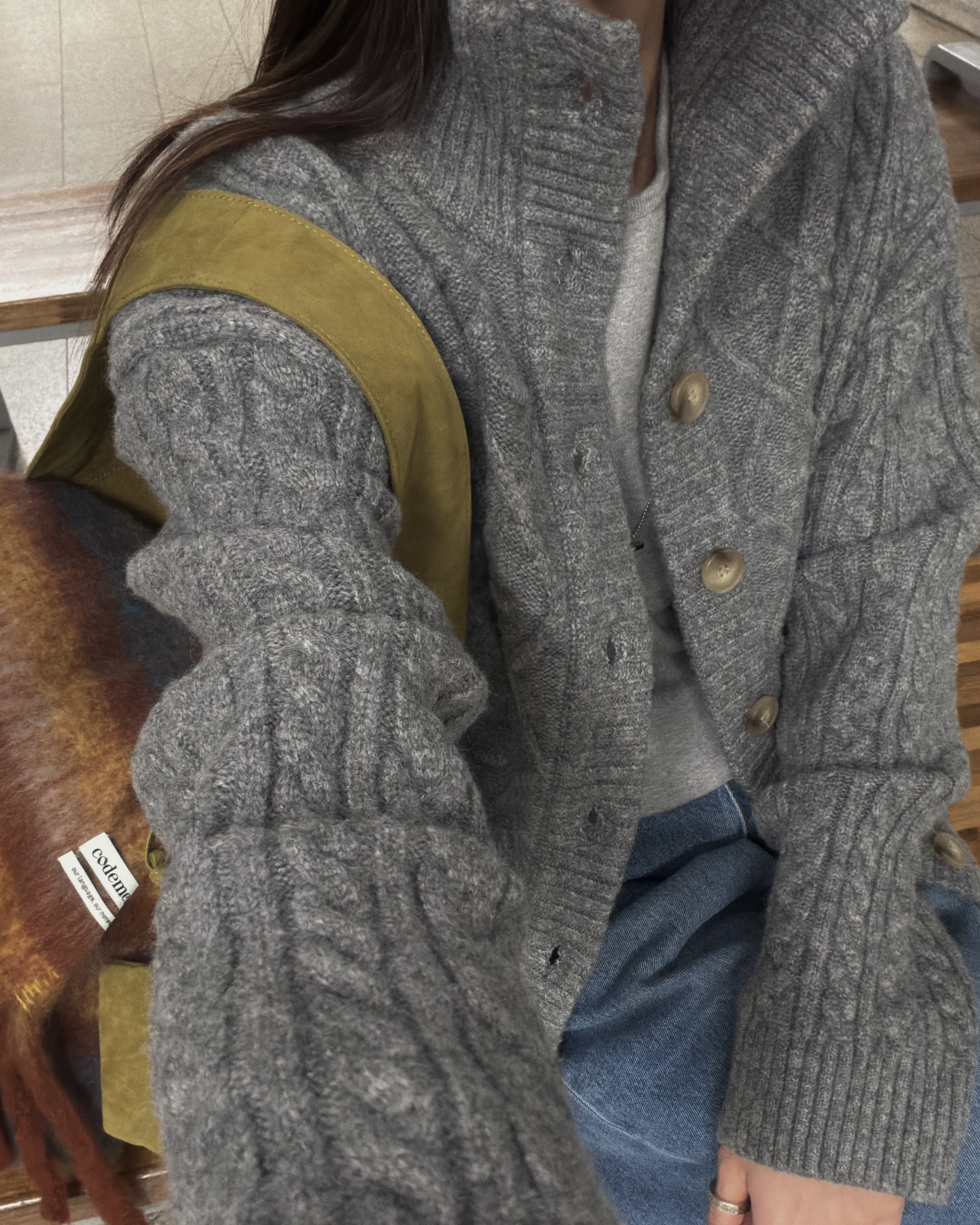 ニットボタンハイネック長袖カーディガン | 詳細画像2