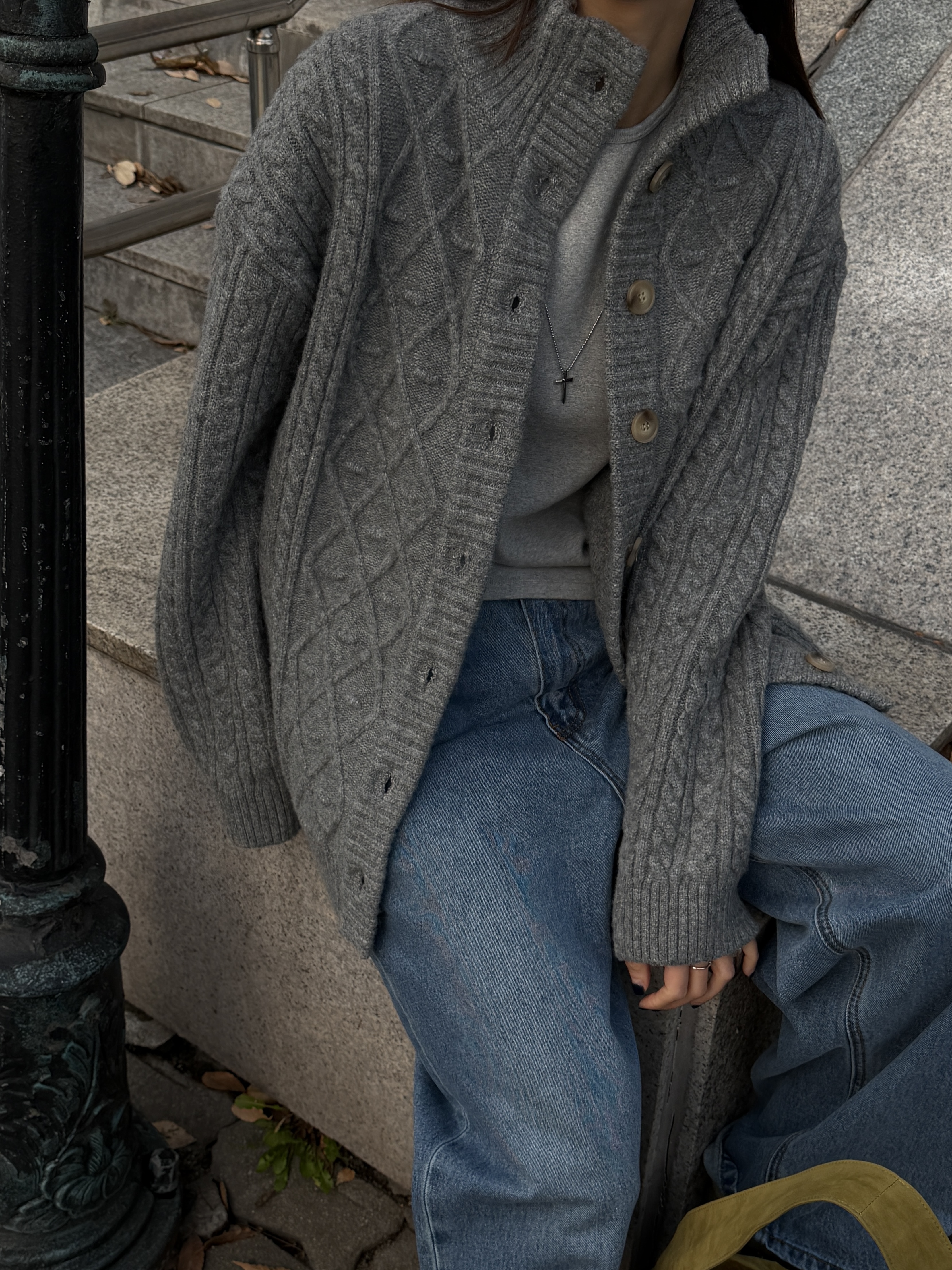 ニットボタンハイネック長袖カーディガン | 詳細画像3