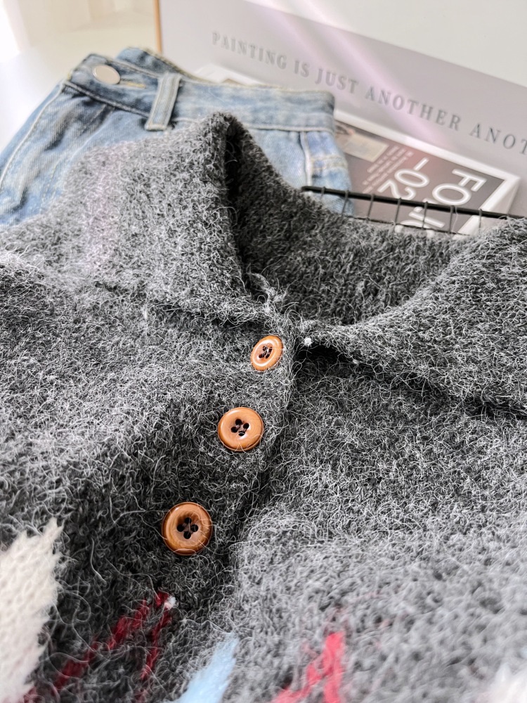 ウール混ボタンカラー長袖アーガイルニット | 詳細画像15