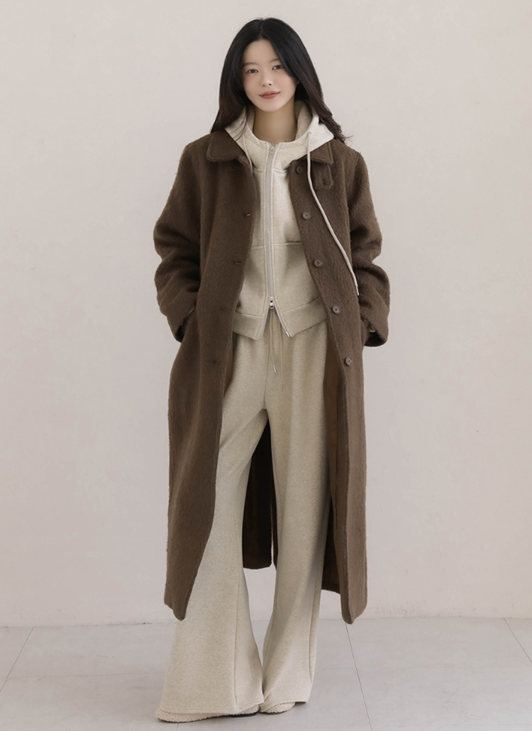 ウールシャギーハイネックオーバーサイズロングフラップポケットコート