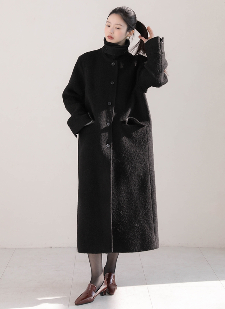 ウールシャギーハイネックオーバーサイズロングフラップポケットコート