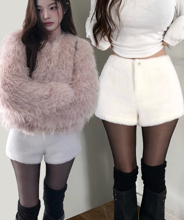ファー裏地キュービックショートスリムショートパンツ | レディース
