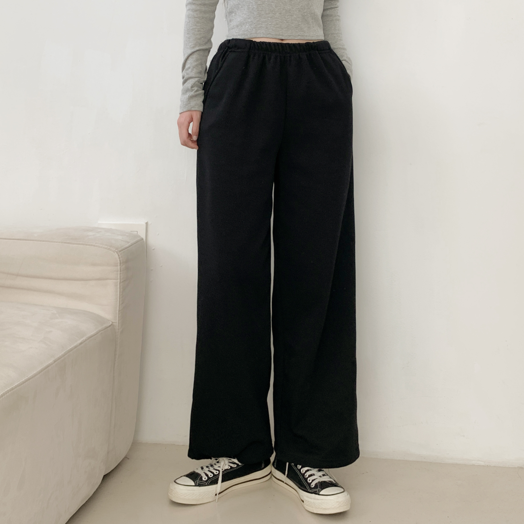 ファー裏地ドローストリングウエストゴムワイドカラーパンツ | 詳細画像9