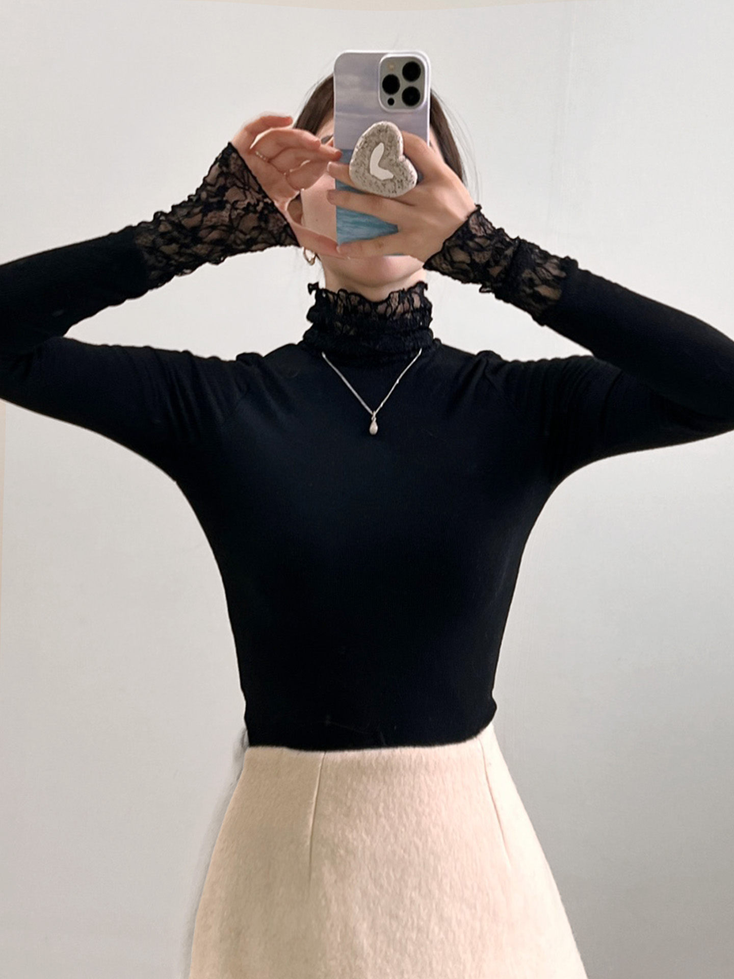 タートルネック長袖レースTシャツ | 詳細画像5