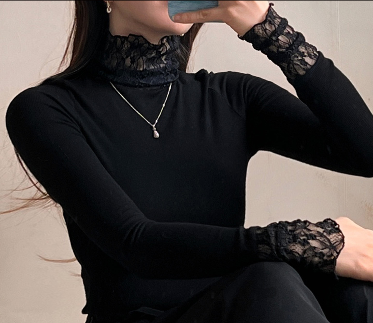 タートルネック長袖レースTシャツ | 詳細画像6
