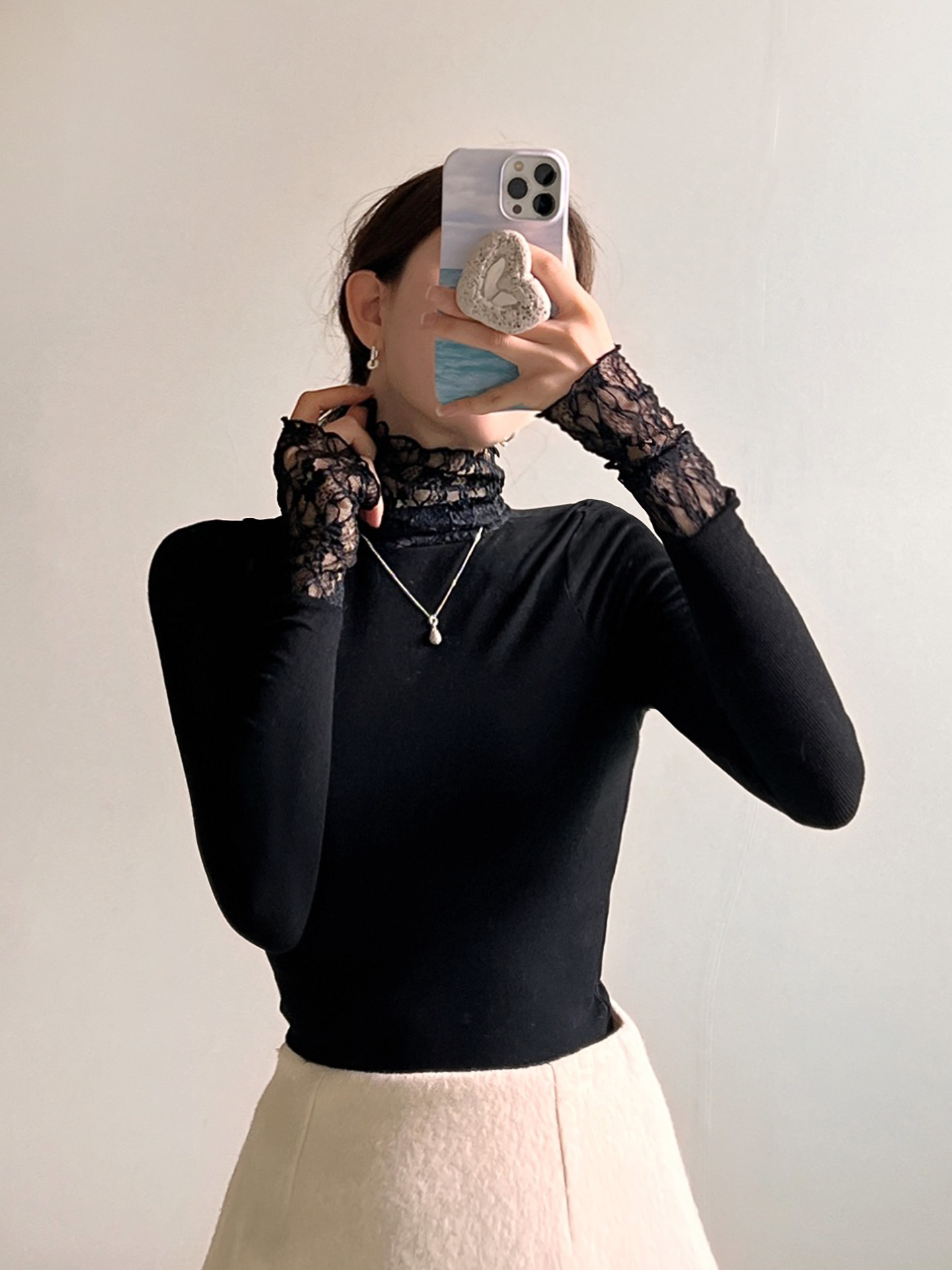 タートルネック長袖レースTシャツ | 詳細画像2