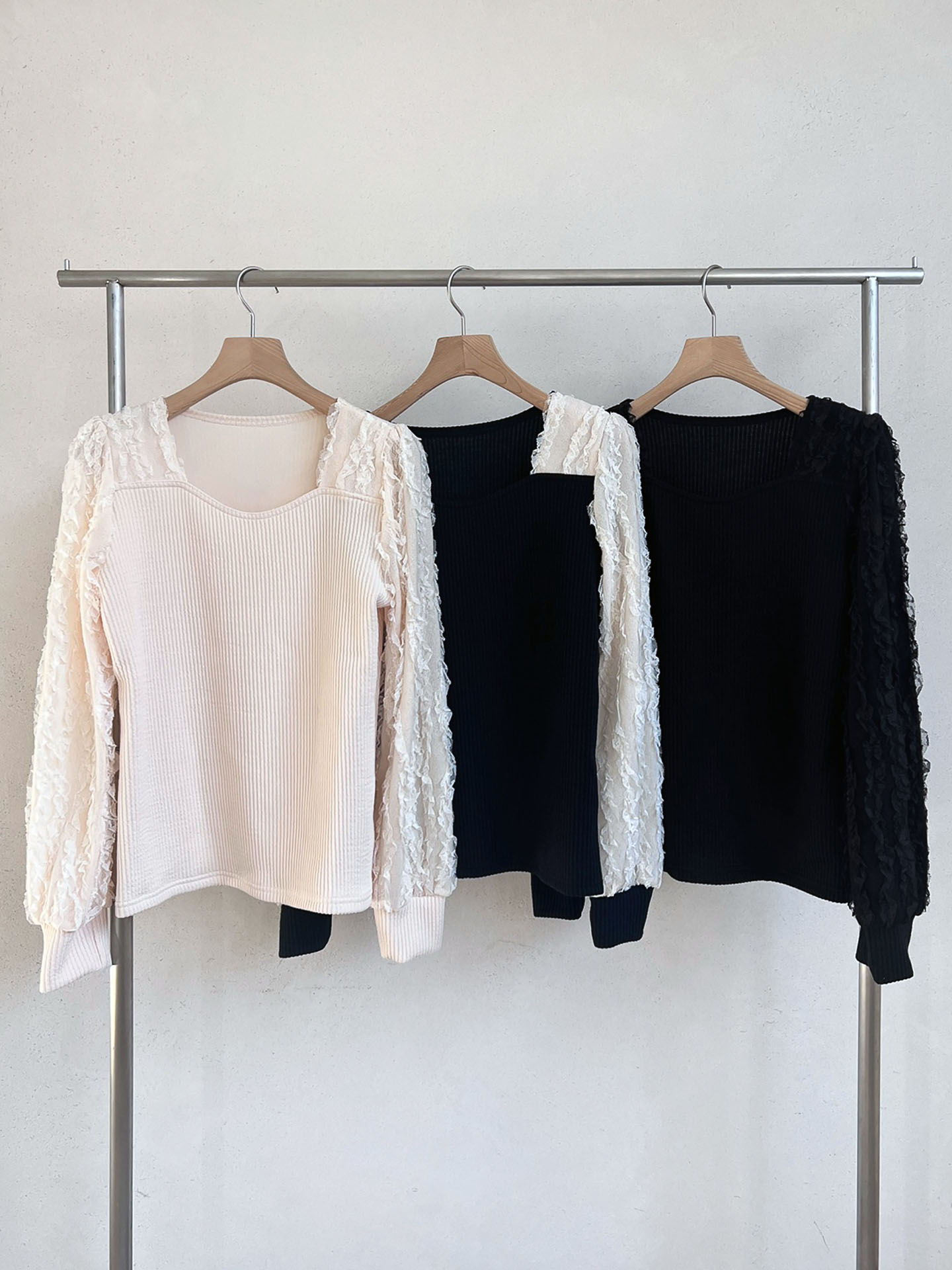 リブハートネック長袖レースTシャツ | 詳細画像10