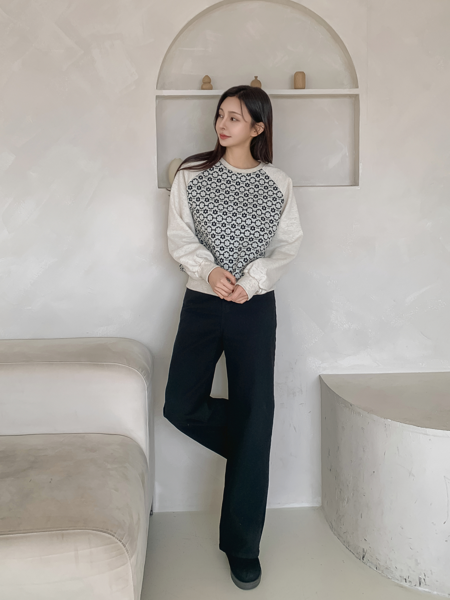 裏起毛ラウンドネック花柄カラースウェット | 詳細画像7