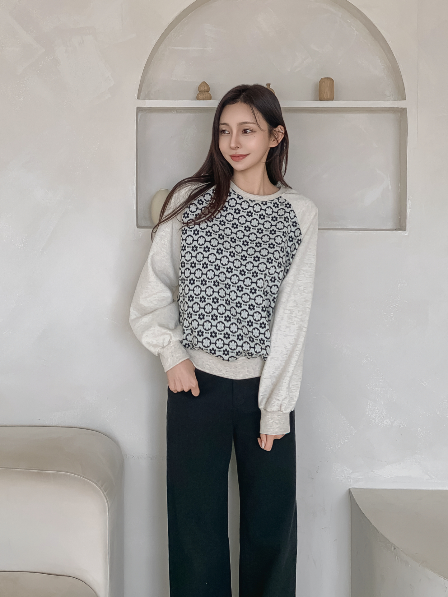 裏起毛ラウンドネック花柄カラースウェット | 詳細画像29