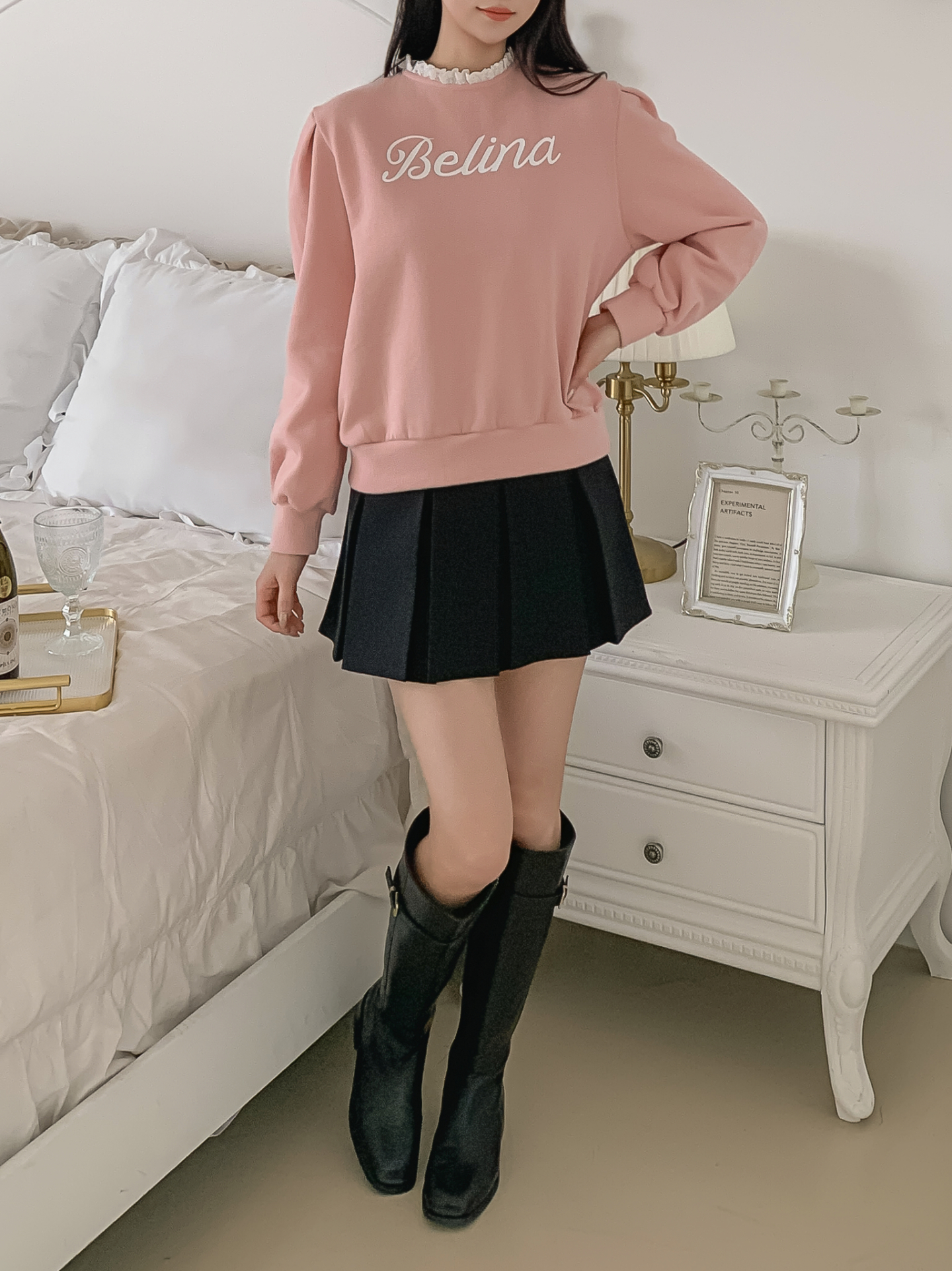 裏起毛ラウンドネックプリントレースカラースウェット | 詳細画像4